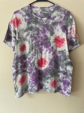 Nautica Purple Tie-Dye Short Sleeve Tee with Pink Accents